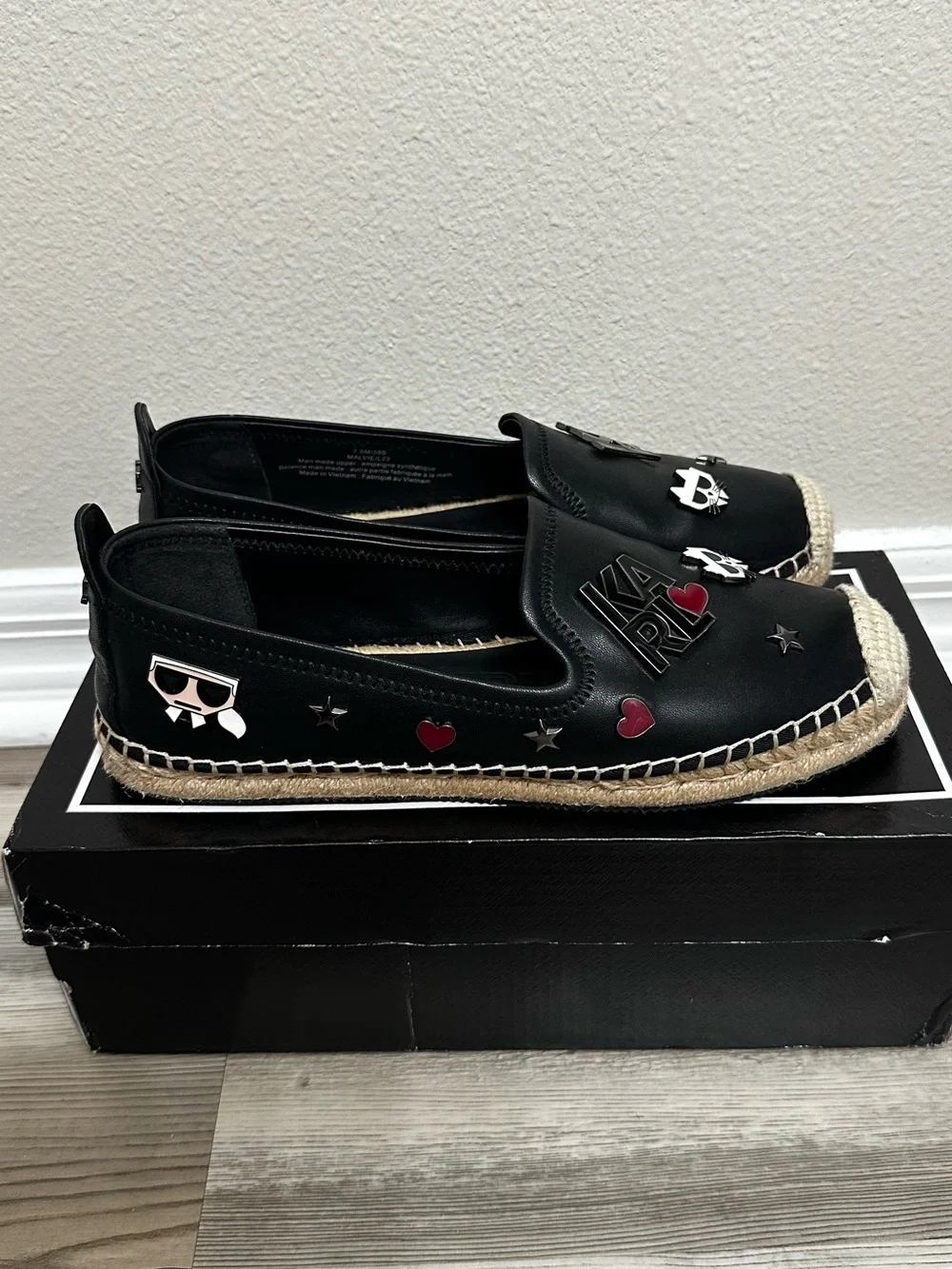 Karl Lagerfeld- Michaela leather pin slip-on flat espadrille